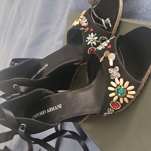 Giorgio Armani Black Heels with Decorative Embellishment